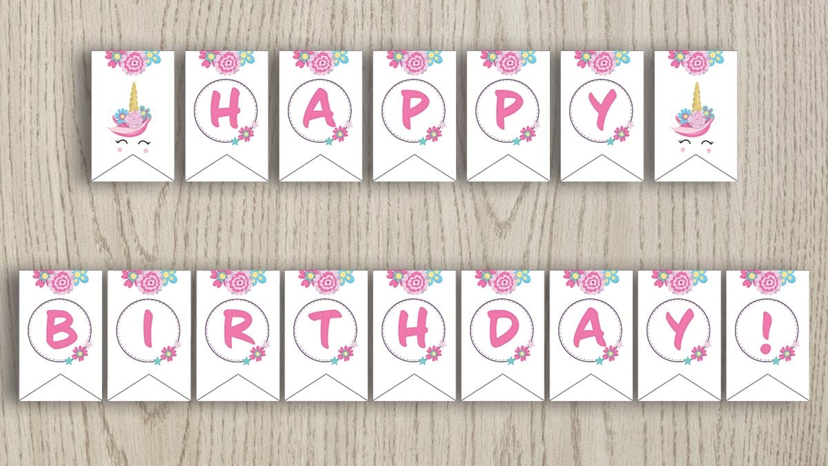Free happy birthday unicorn banner printable