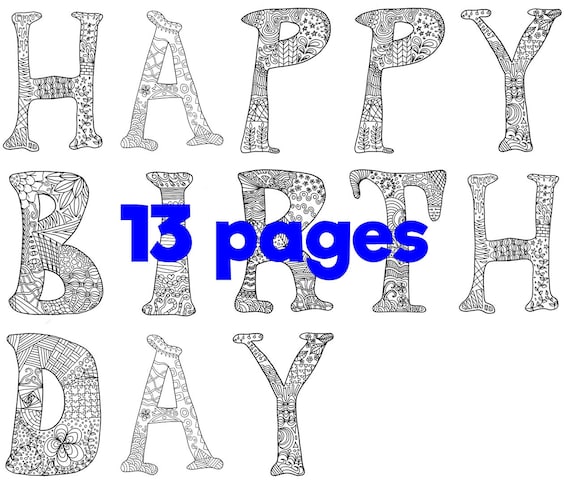 Happy birthday instant download coloring letters colouring kids adult banner party decor garland diy printable print digital lasoffittadiste
