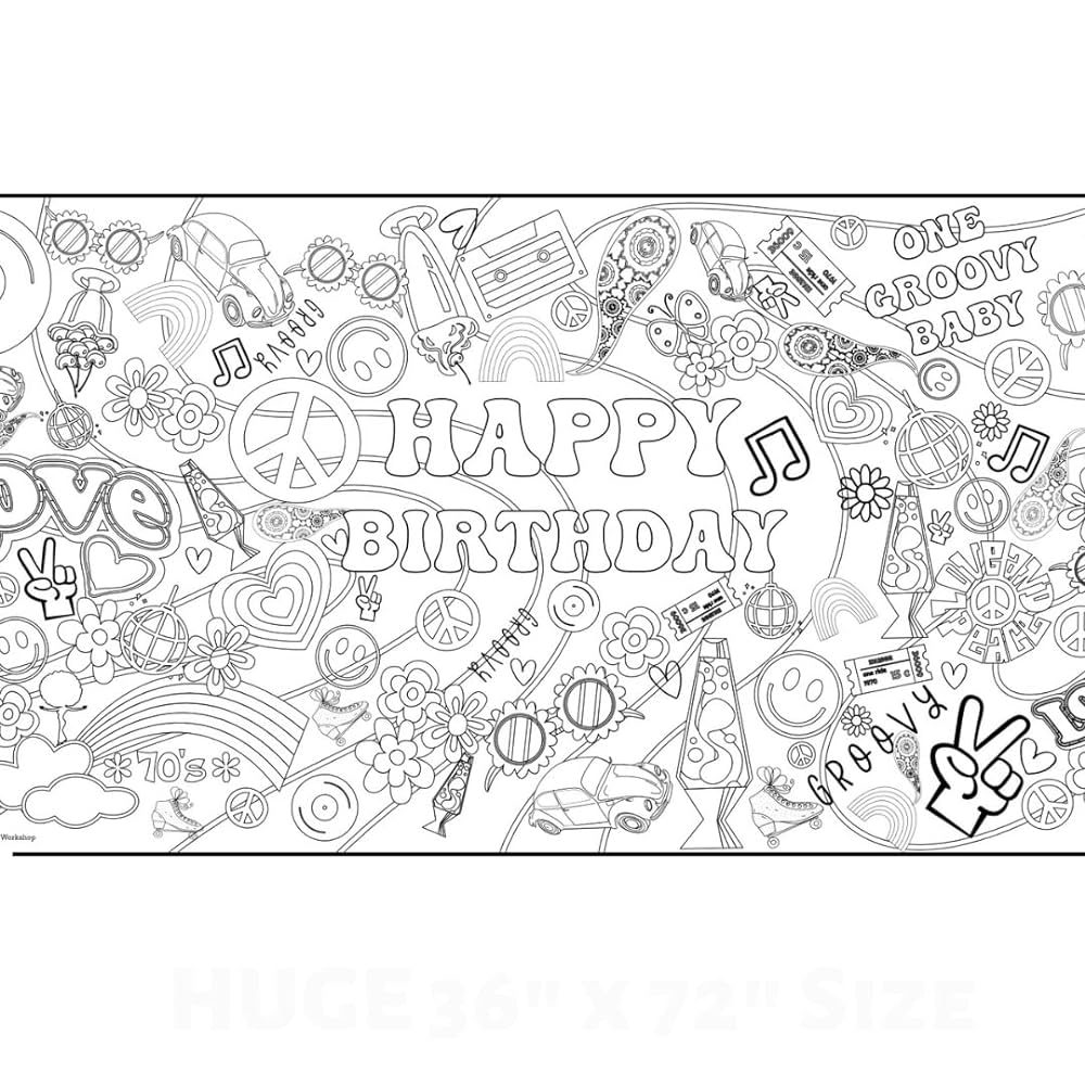 Groovy birthday party decoration personalized coloring banner two groovy one groovy babe paper tablecloth decor handmade products