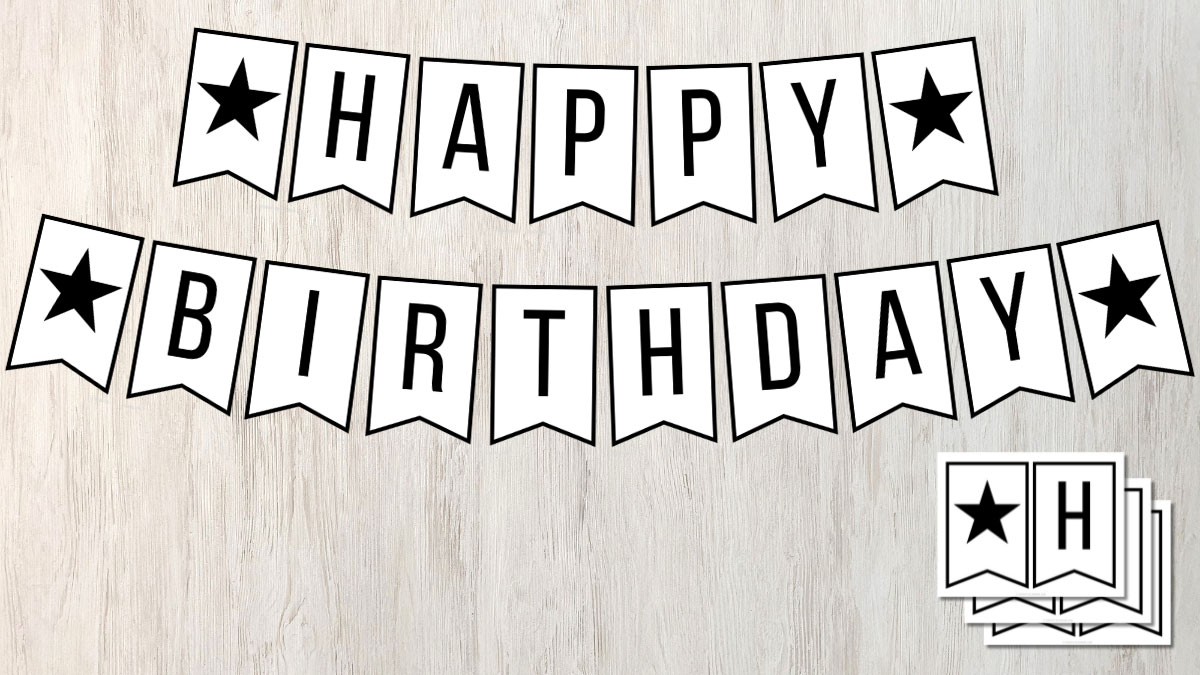 Free happy birthday banner printable black and white