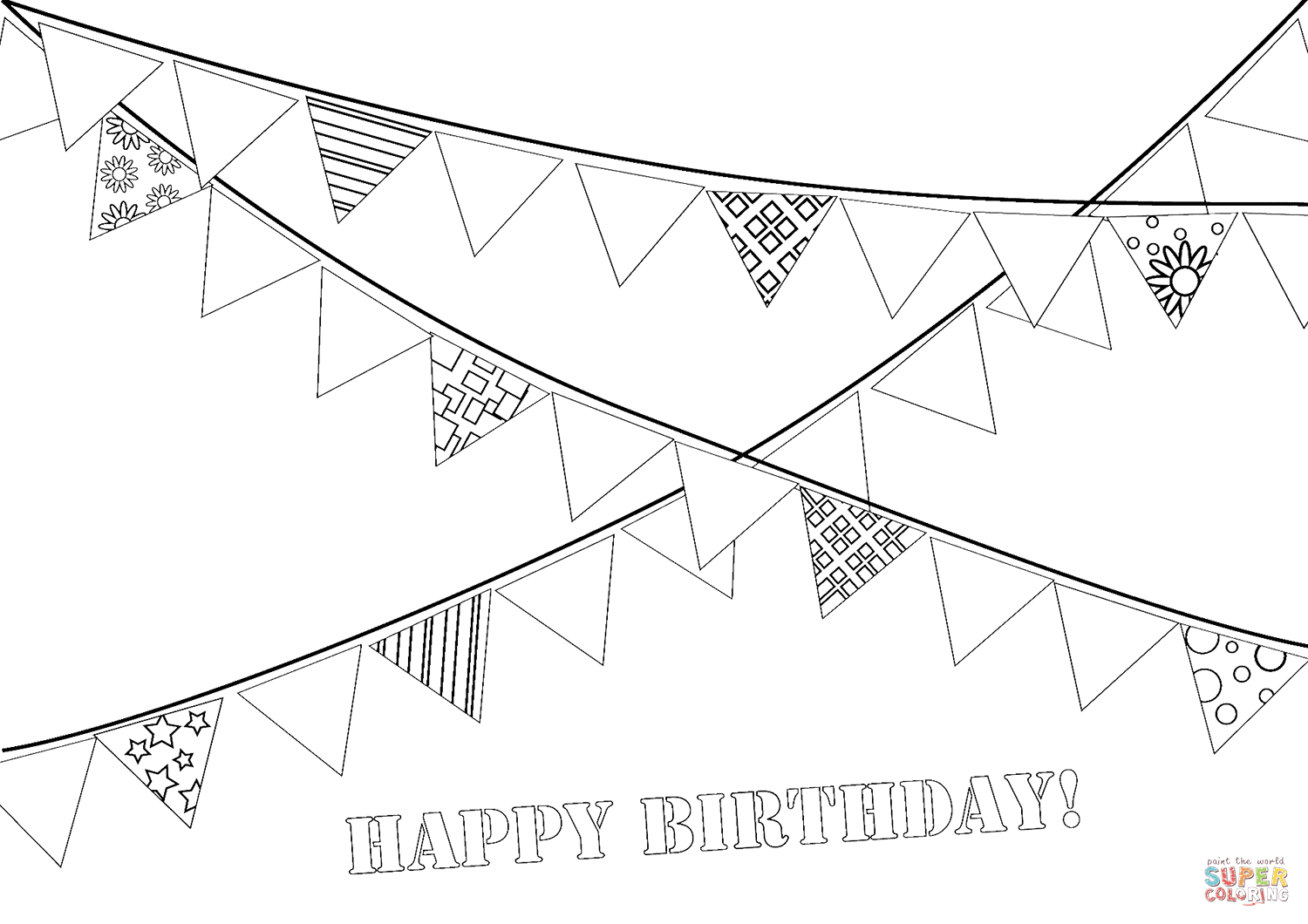 Happy birthday party garland coloring page free printable coloring pages