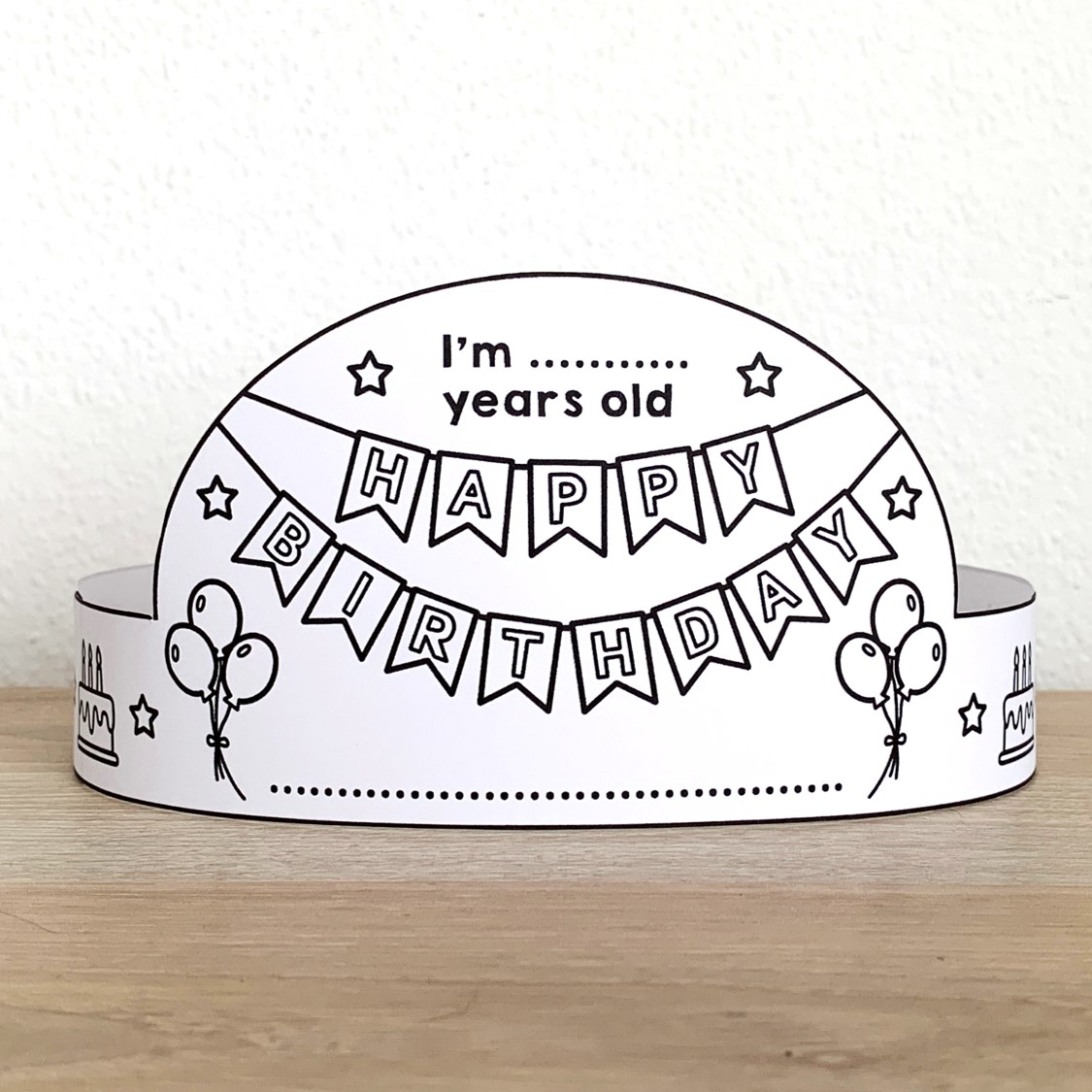 Happy birthday paper crown printable coloring craft activity template made by teachers