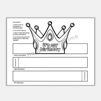Birthday paper crown printable coloring craft activity for kids tpt
