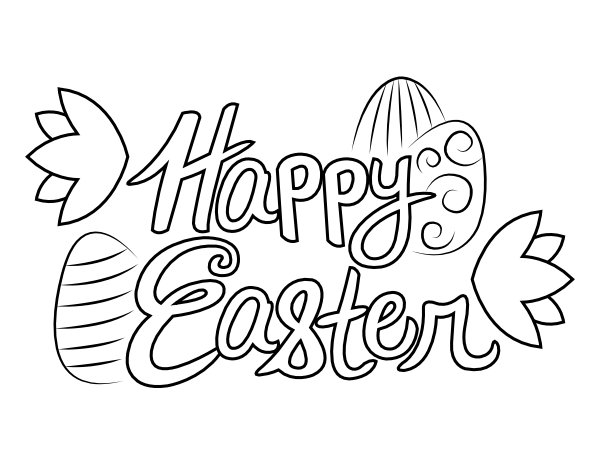 Printable cursive happy easter coloring page