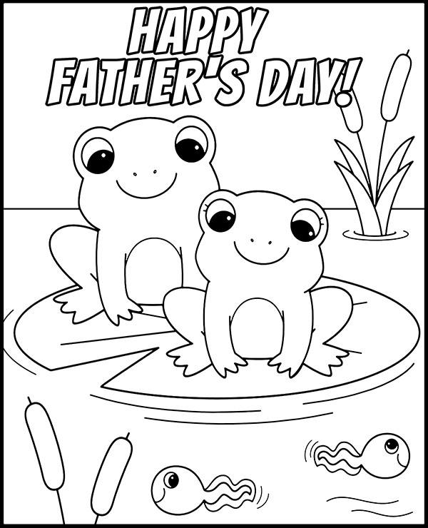 Fathers day coloring page with frogs