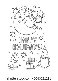 Merry christmas happy holidays coloring page stock vector royalty free