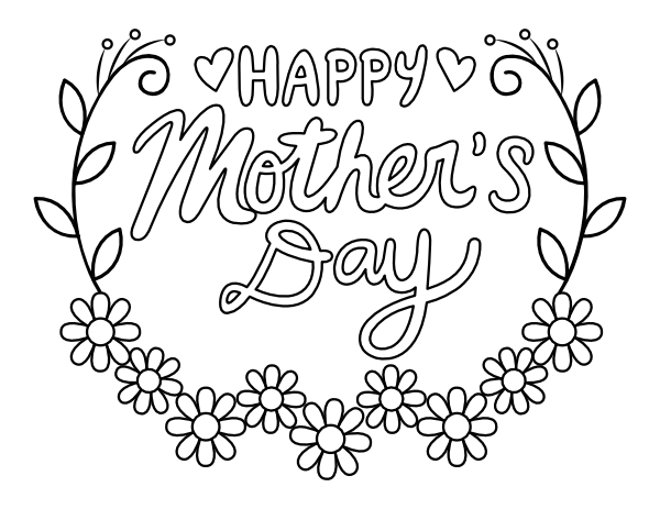 Printable floral happy mothers day coloring page