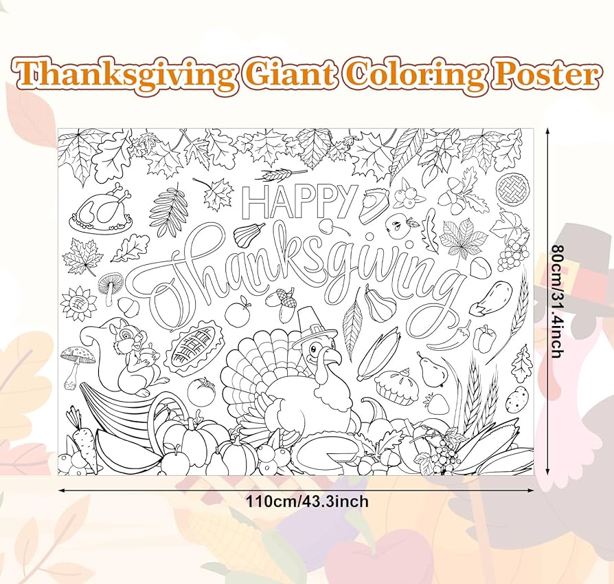 Whaline happy thanksgiving giant coloring poster x inch turkey maple leaf pumpkin fruit diy drawing blank doodle art banner for classroom home school activity party supplies favor toys