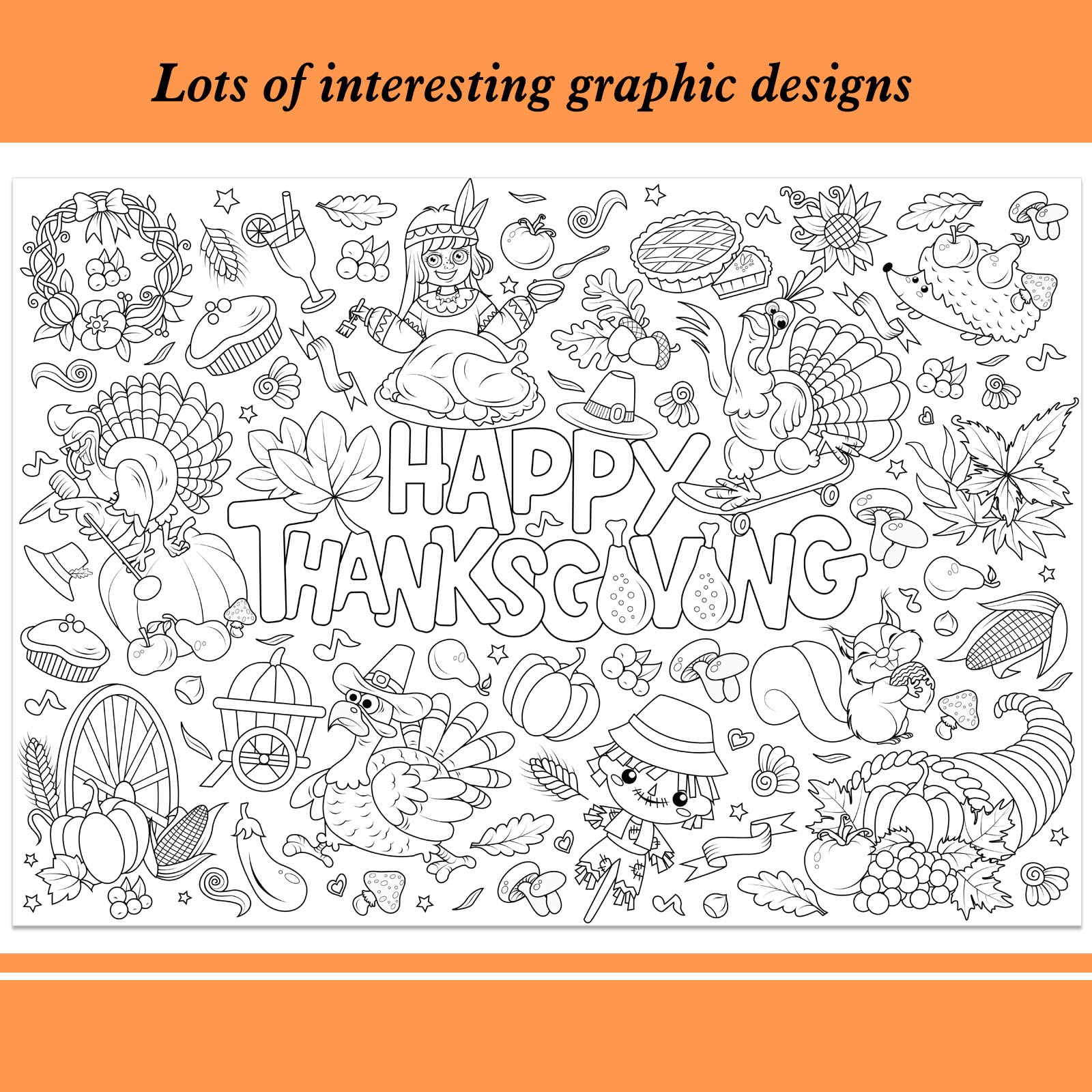 Howaf happy thanksgiving coloring poster with pcs colors paint pens fall harvest themed jumbo paper coloring banner or tablecloth with turkey pumkin design for kids classroom home party supplies