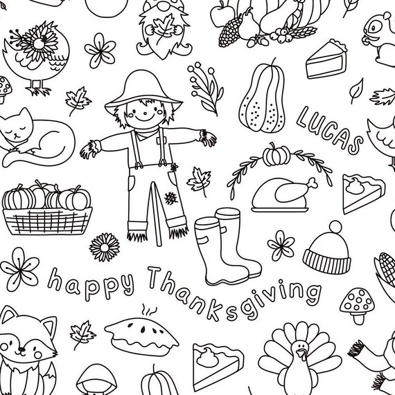 Jumbo fall personalized coloring poster for kids doodle coloring page kids coloring sheet fall coloring banner thanksgiving gift kids