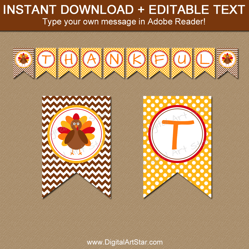 Thanksgiving banner printable yellow and brown digital art star