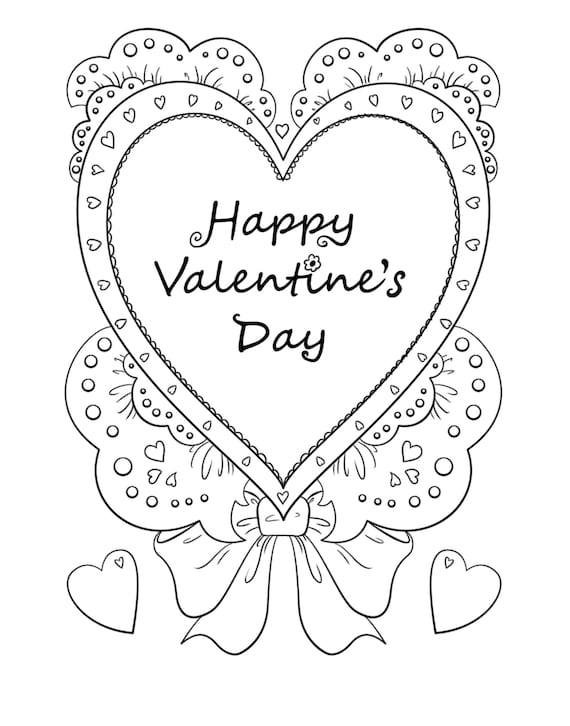 Happy valentines day coloring page heart coloring page valentine coloring sheet kids adult coloring valentines printable love day