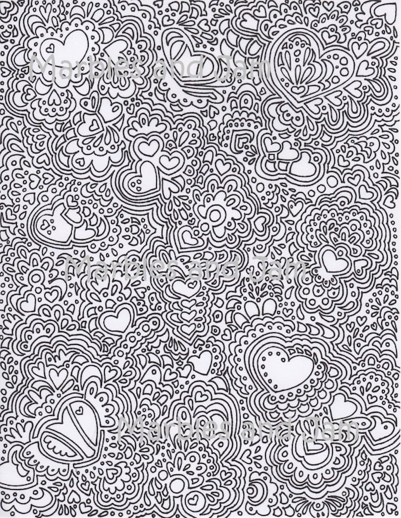 Abstract hearts printable adult coloring page