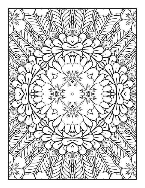 Premium vector floral coloring book for adults flower mandala coloring page with hand drawn coloring pages