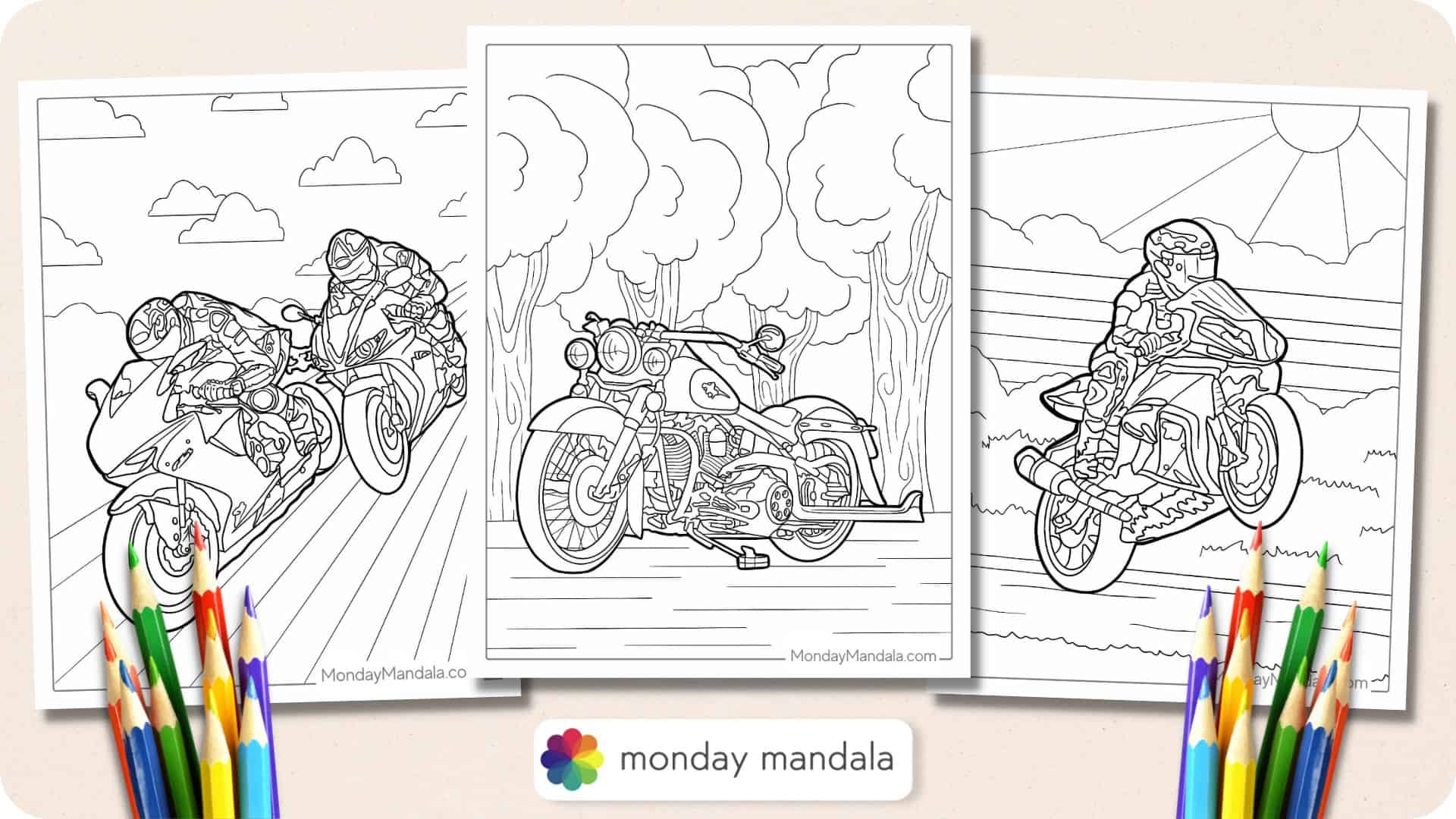 Motorcycle coloring pages free pdf printables