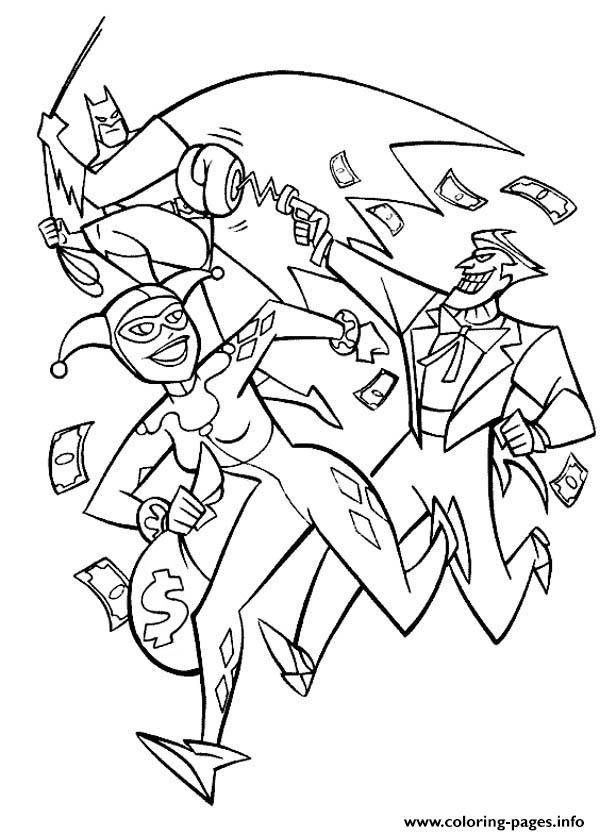 Batman joker together harley quinn coloring page printable