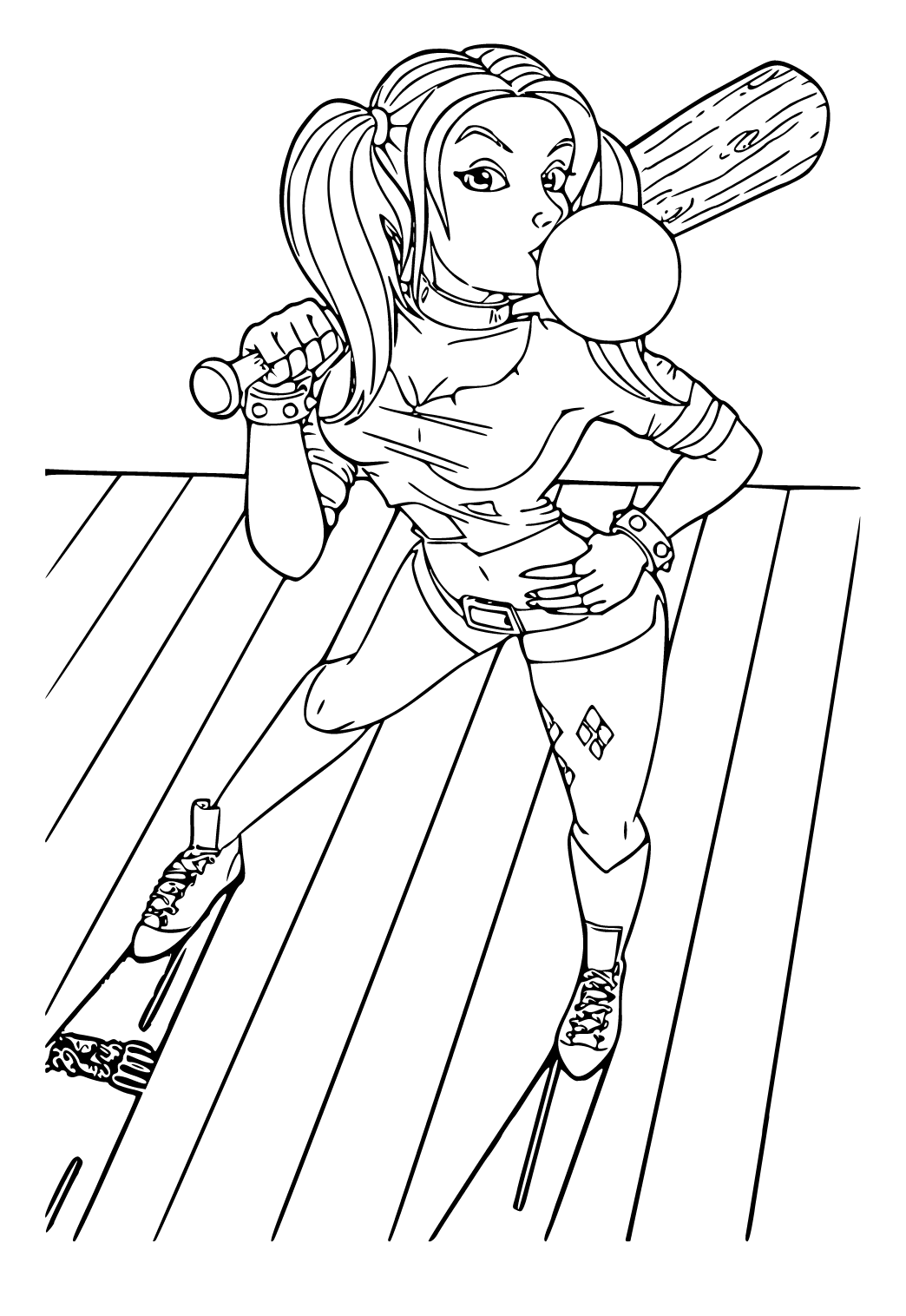 Free printable harley quinn beautiful coloring page sheet and picture for adults and kids girls and boys