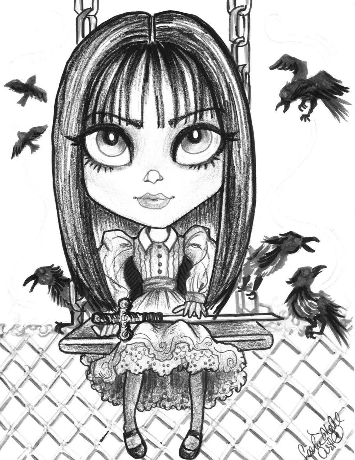 Adult coloring page grayscale printable page digital download halloween fantasy art difficult childhood by leslie mehl art