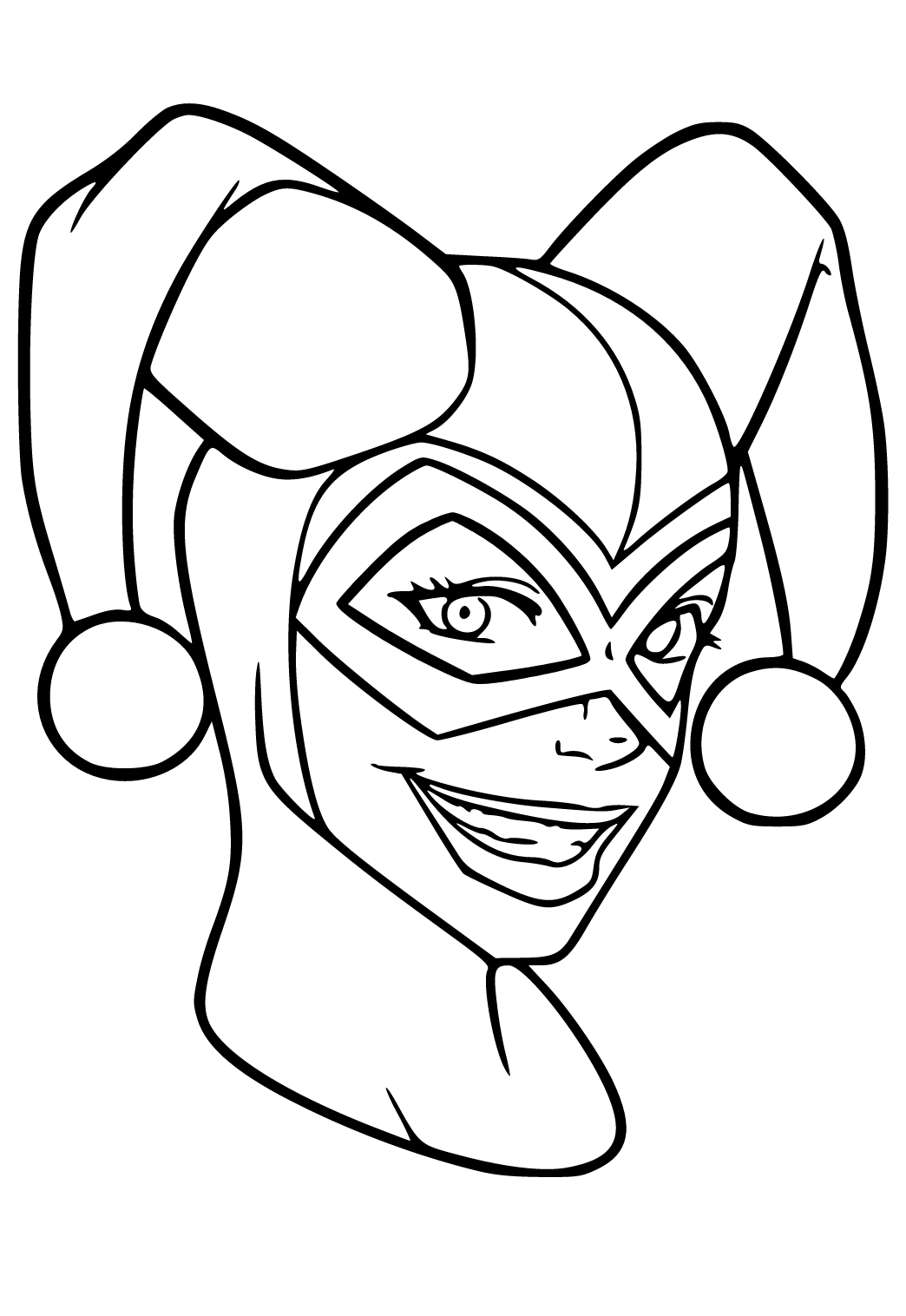 Free printable harley quinn head coloring page sheet and picture for adults and kids girls and boys