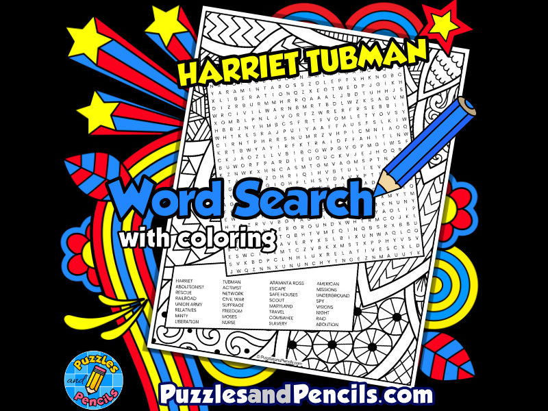 Harriettubman word search puzzle with colouring womens history month wordsearch teaching resources