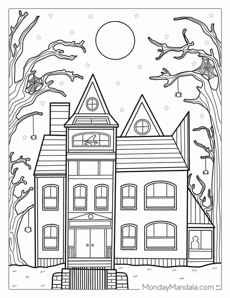 Haunted house coloring pages free pdf printables