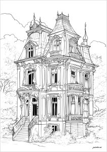 Haunted house coloring pages for adults kids