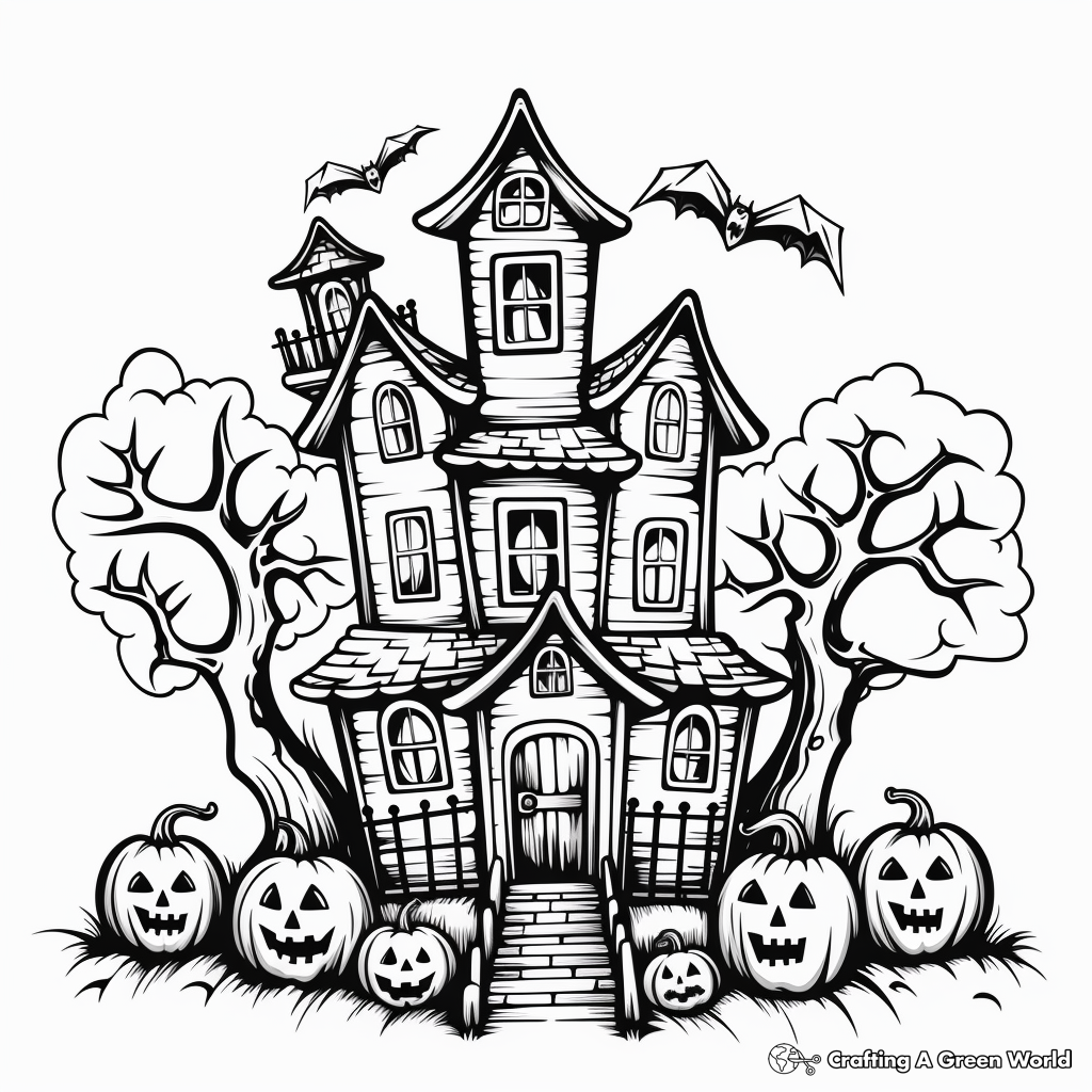 Haunted house coloring pages