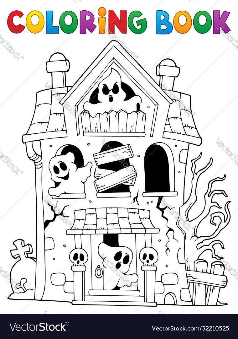 Coloring book haunted house with ghosts royalty free vector