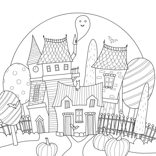 Haunted house coloring page stock photos pictures royalty