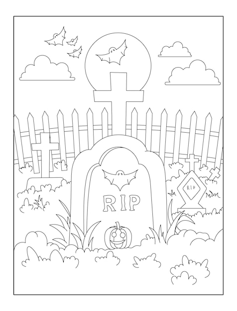 Cemetery background coloring page vectors illustrations for free download
