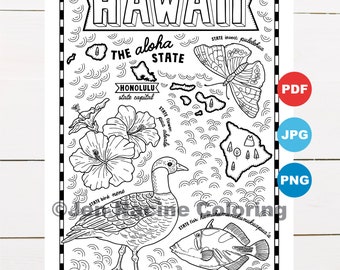 Hawaii coloring page united states state map wildlife state symbols flowers coloring pages download now