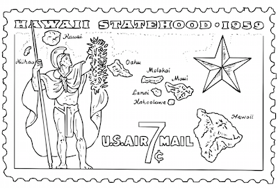Hawaii statehood united states postage stamp coloring page