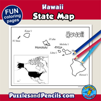 Hawaii symbols coloring pages with map and state flag state symbols