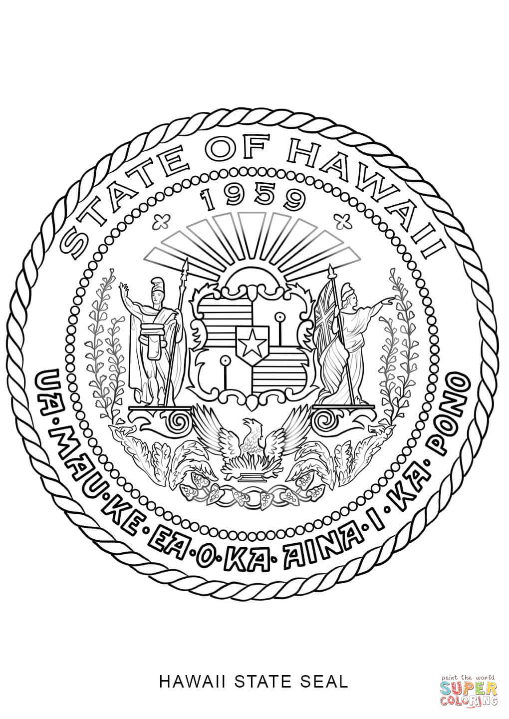 Hawaii state seal coloring page free printable coloring pages