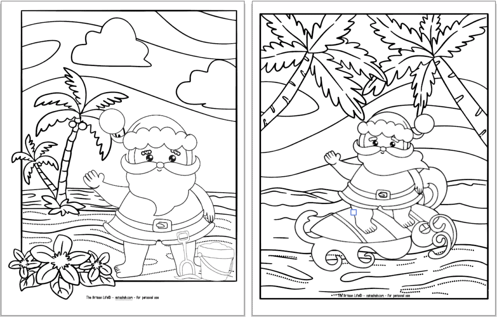 Free printable beach santa christmas coloring pages hawaiian christmas coloring sheets