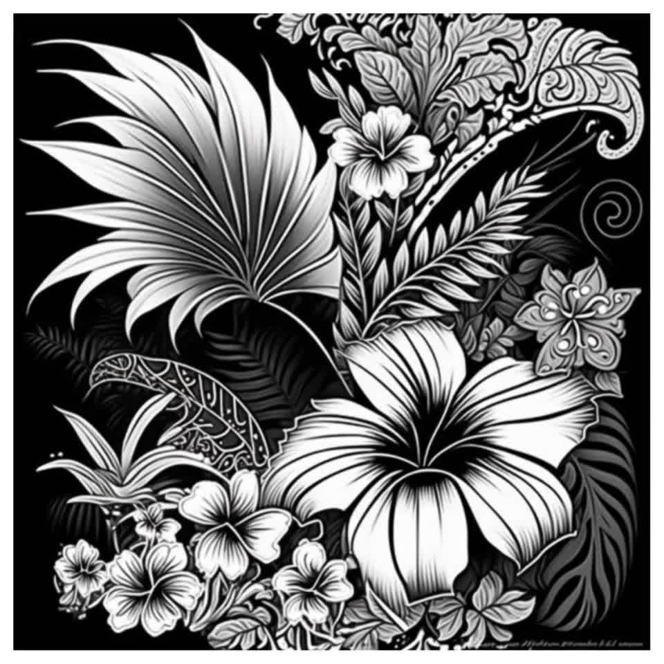 Hawaiin flowers coloring pages for adults instant download