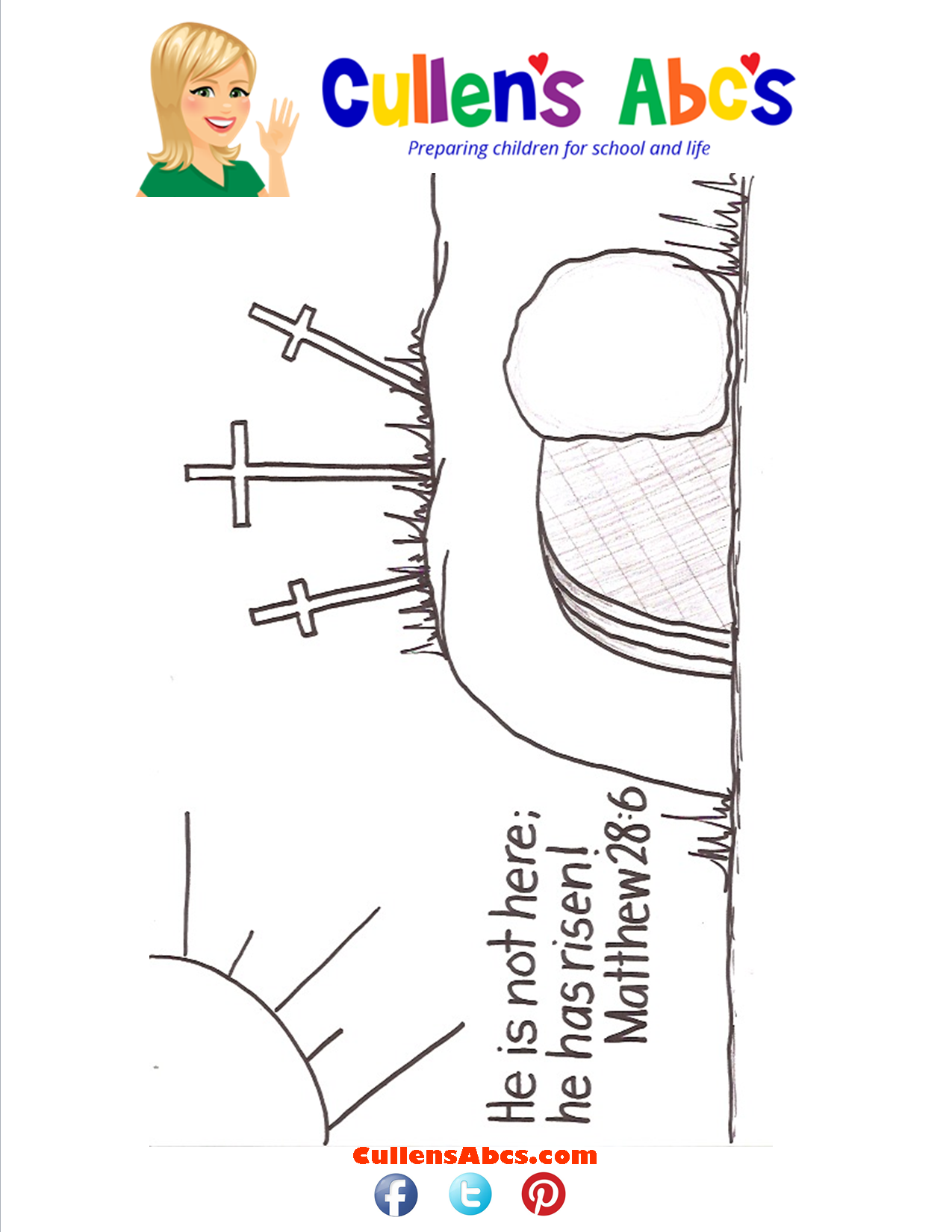 Bible key point coloring page he is not here he has risen free childrens videos activities