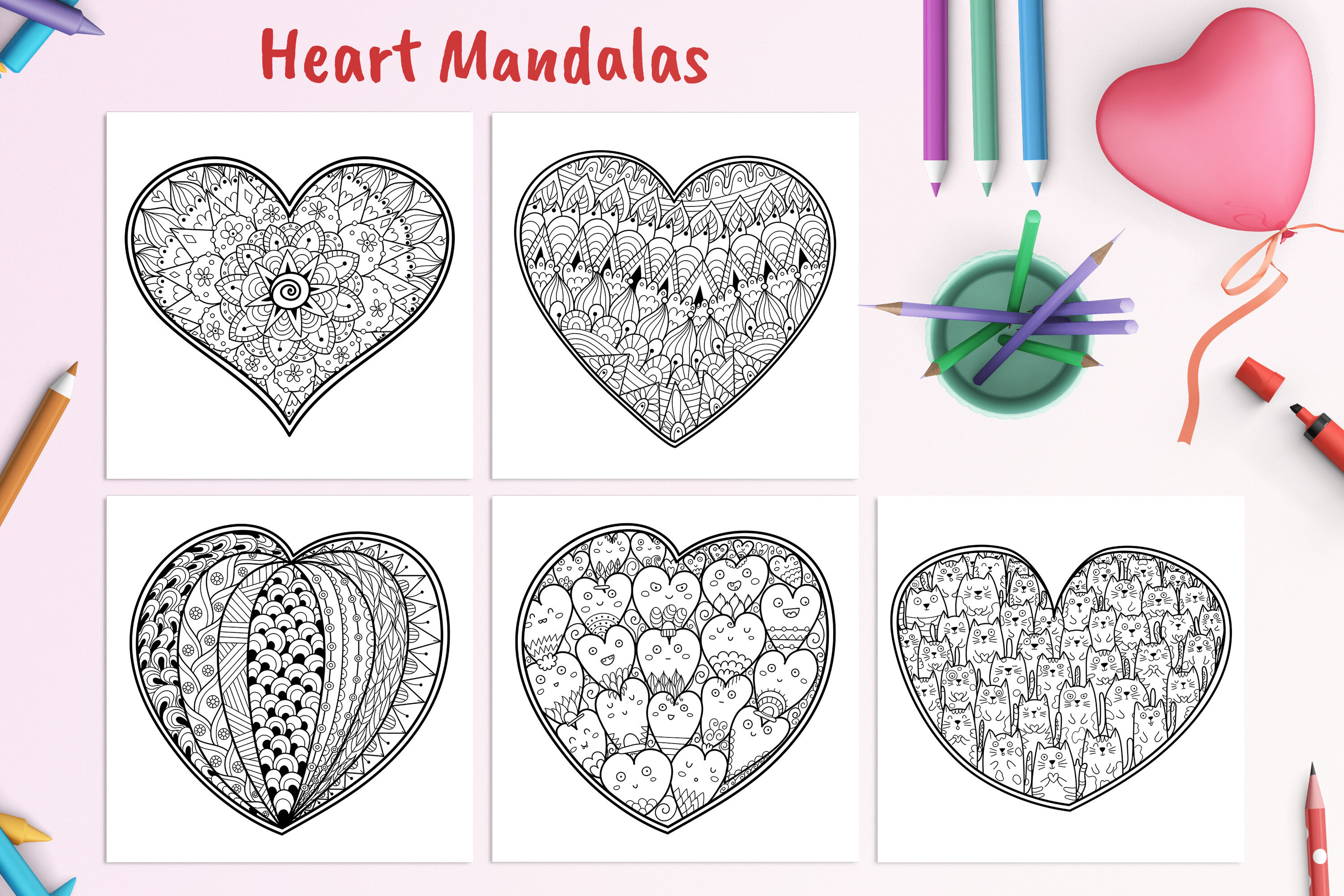 Heart mandalas coloring pages by juliyas art