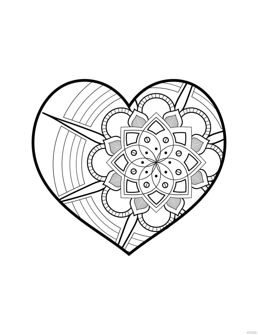 Free mandala heart coloring page