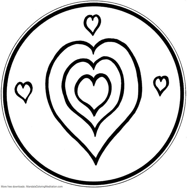 Printable children coloring page triple heart mandala