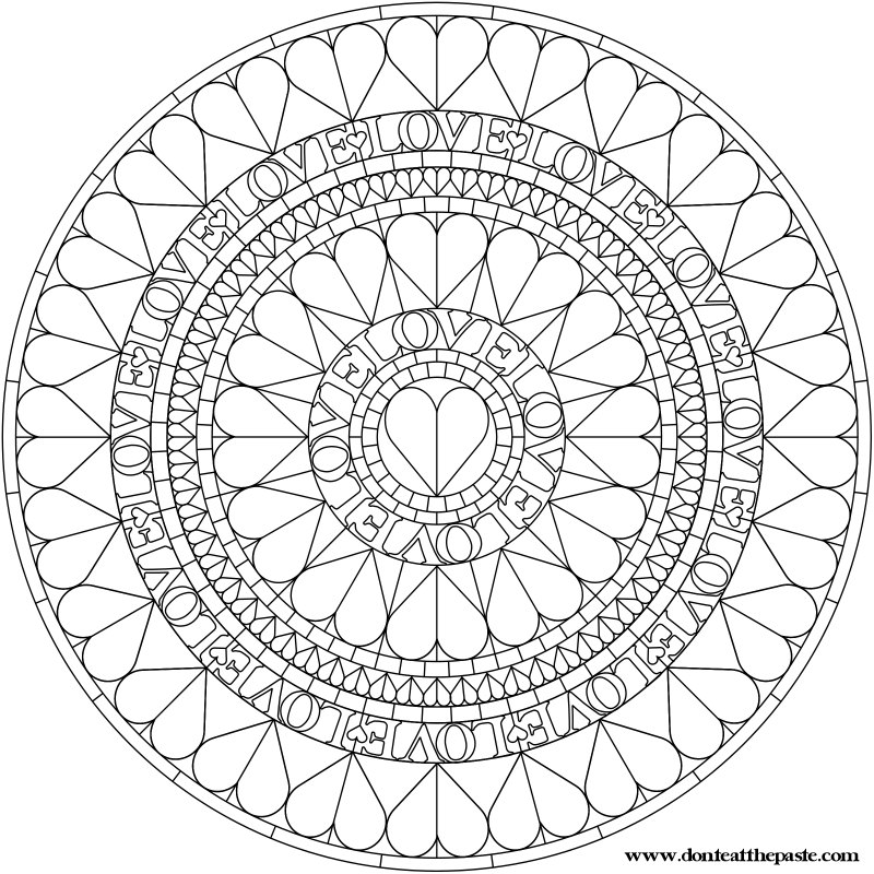 Dont eat the paste hearts mandala to color
