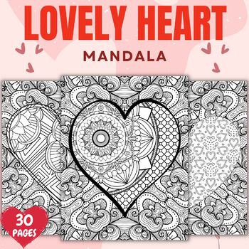 Printable lovely heart mandala coloring pages sheets