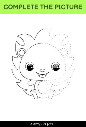 Plete drawn picture of cute hedgehog coloring book dot copy game handwriting practice drawing skills training education developing printable w stock vector image art