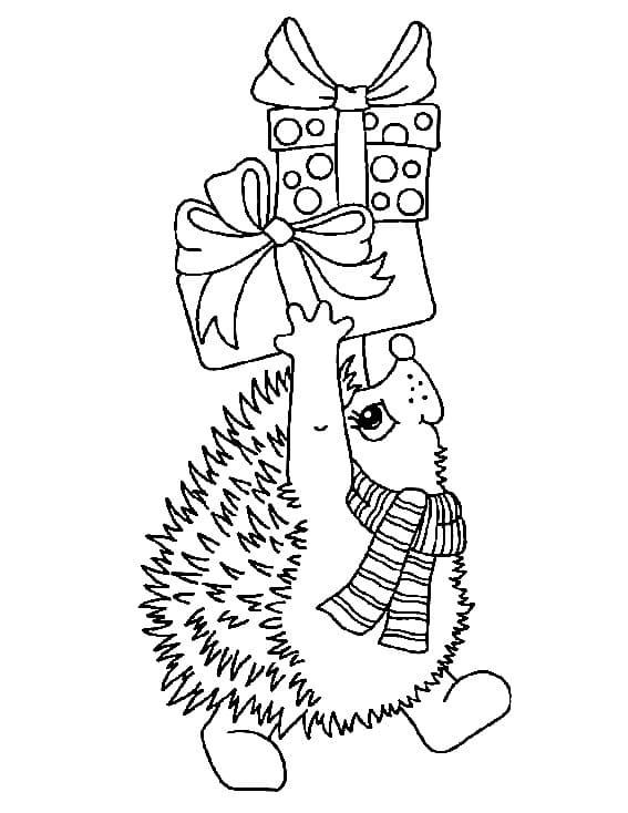 Cute christmas hedgehog coloring page