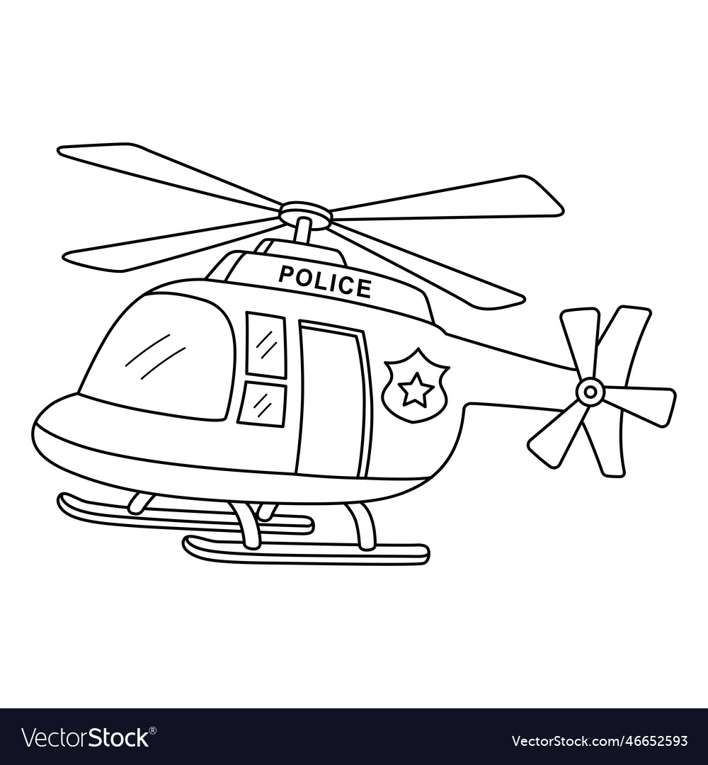 Police helicopter isolated coloring page for kids vector image