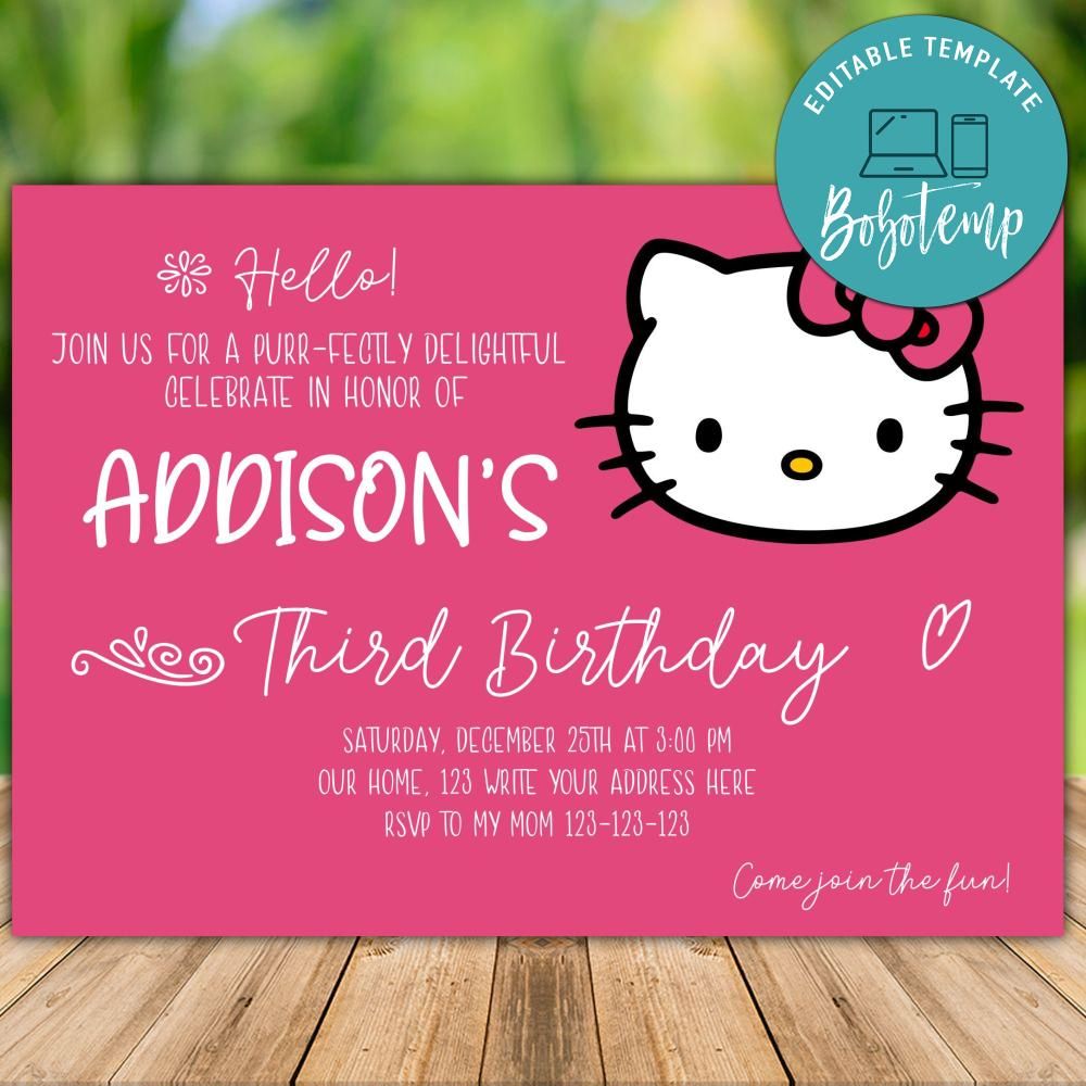Editable hello kitty birthday invitation instant download