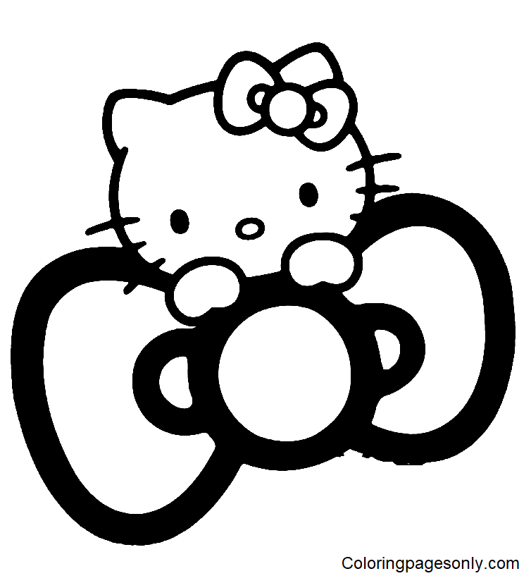 Hello kitty with big bow coloring page