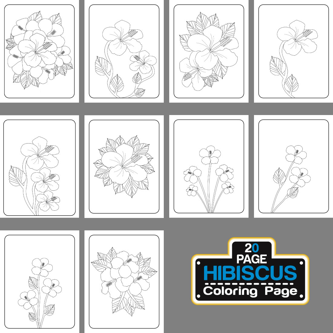 Hibiscus flower coloring page line art illustration