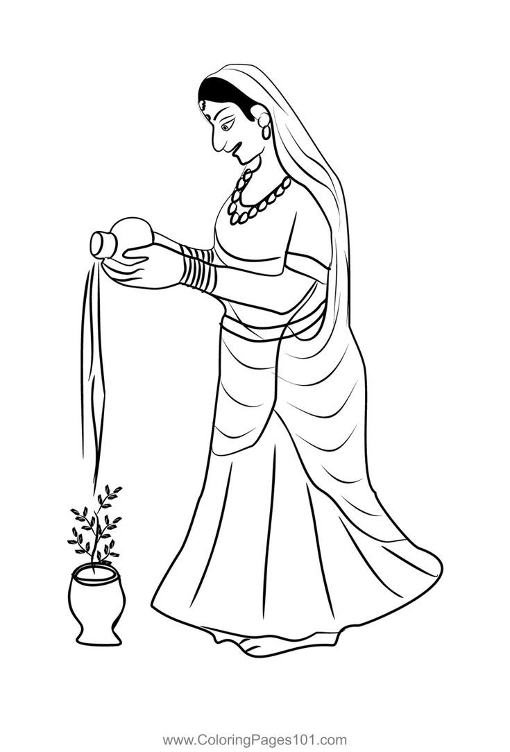 Water offering to tulsi coloring page coloring pages art drawings sketches creative color