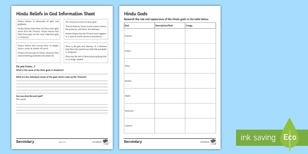 The hindu belief in god worksheet worksheets